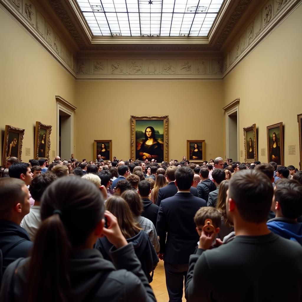 Visiting the Mona Lisa at the Louvre Museum on day two of the Paris tour