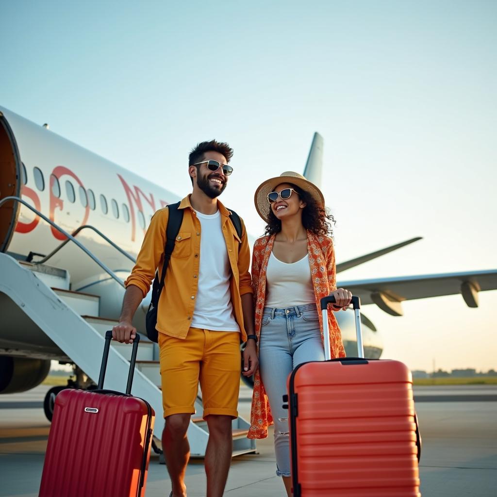 Couple boarding a flight from Lucknow to Goa