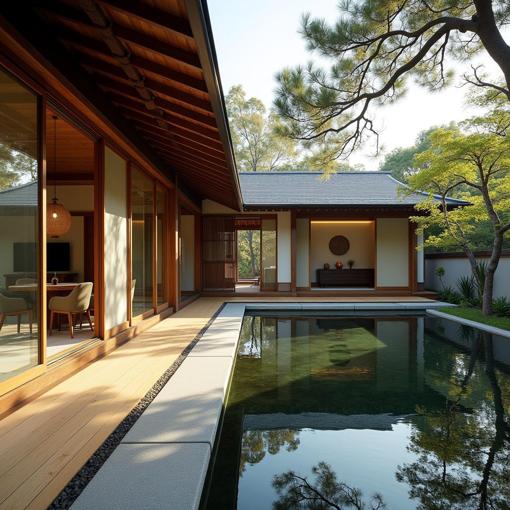 Virtual tour of a luxury Japanese estate with traditional architecture and modern amenities