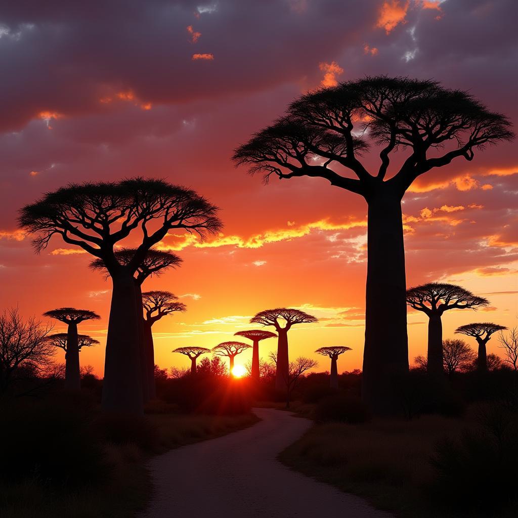 Sunset at Baobab Avenue Madagascar