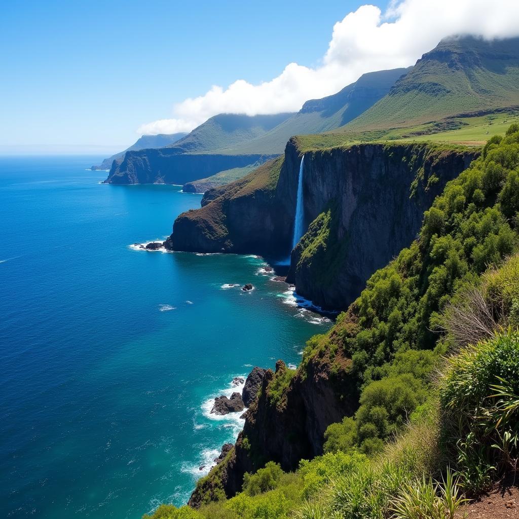 Madeira Island Natural Wonders: Lush green landscapes, dramatic cliffs, and cascading waterfalls.