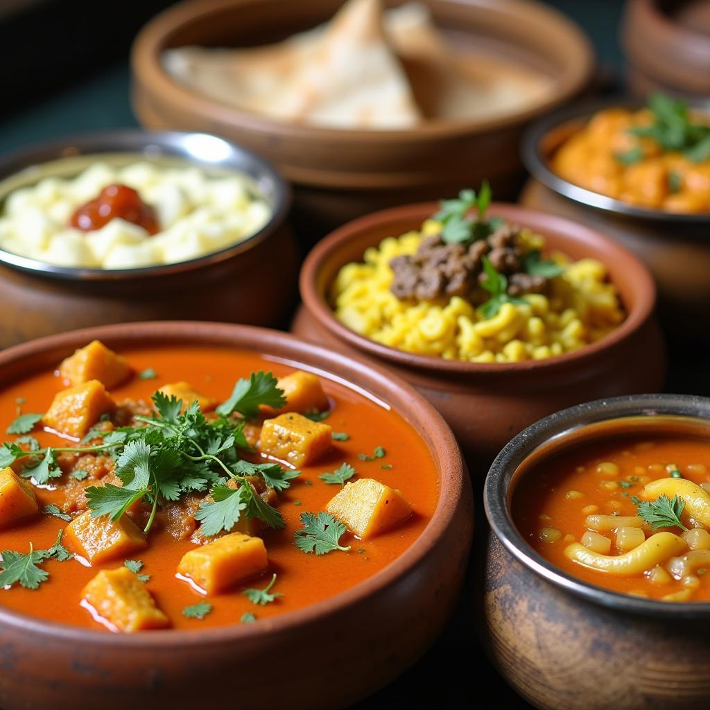 A table spread with traditional Himachali dishes.