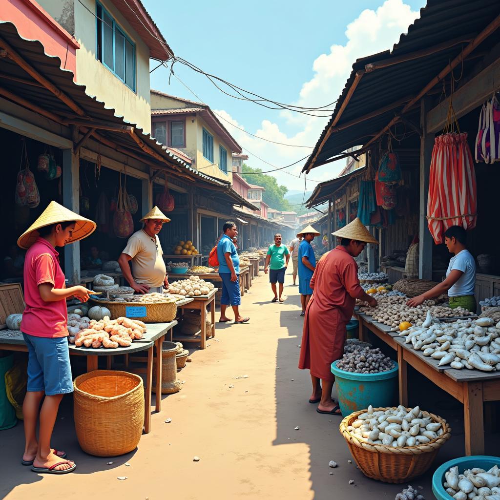 Local market in Mandarmani selling fresh seafood