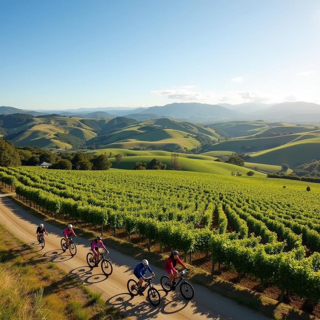 Panoramic view of the Marlborough vineyard landscape during a cycling wine tour