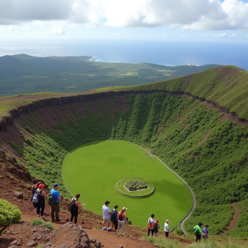 Hiking along the rim of Trou aux Cerfs crater.