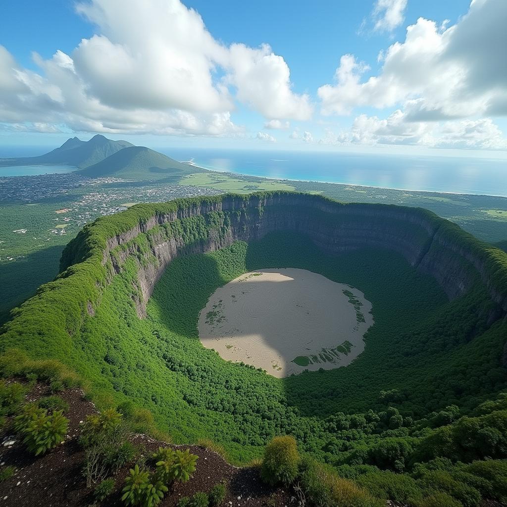 Panoramic view of Trou aux Cerfs crater in Mauritius