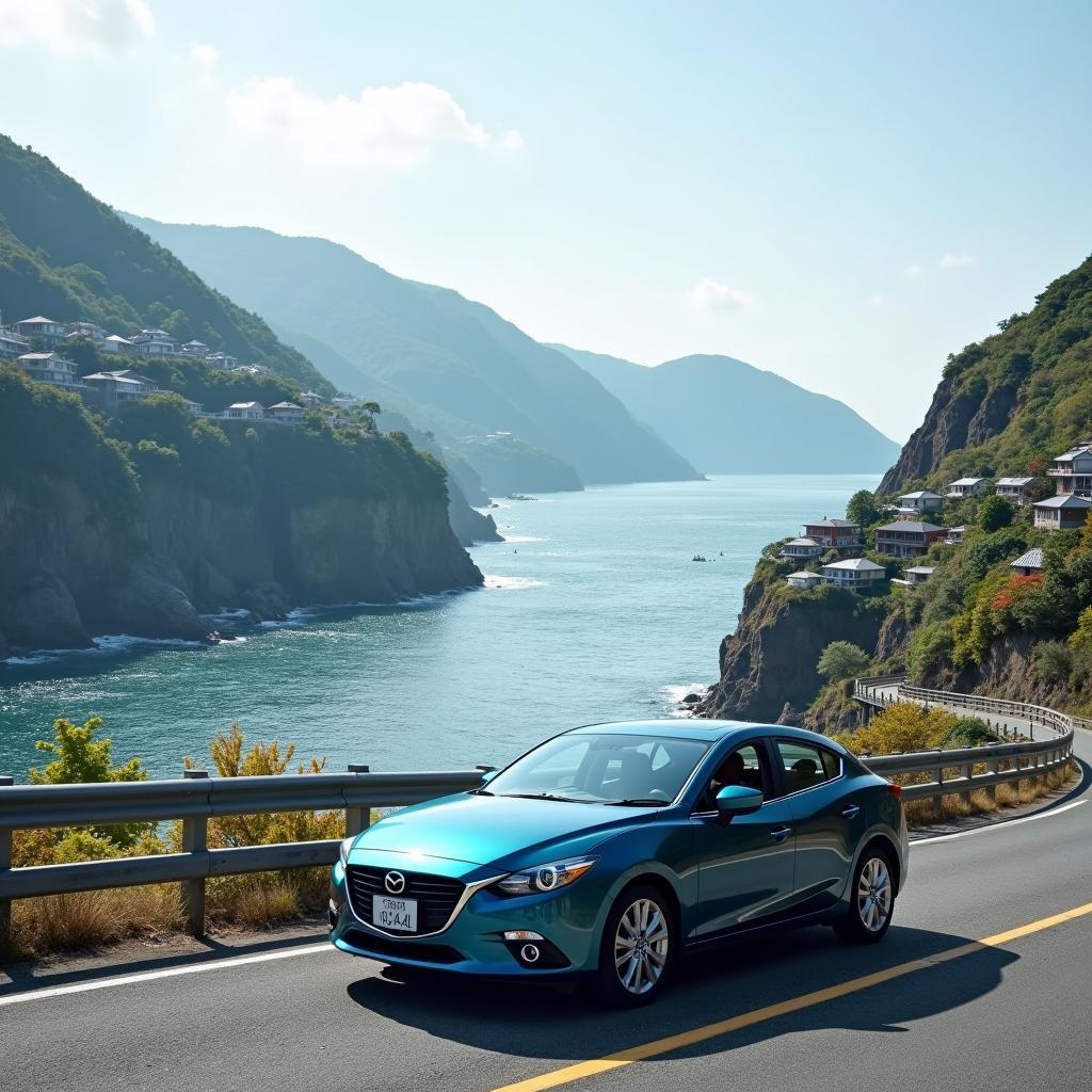 Mazda3 s Grand Touring driving along a scenic coastal road in Japan