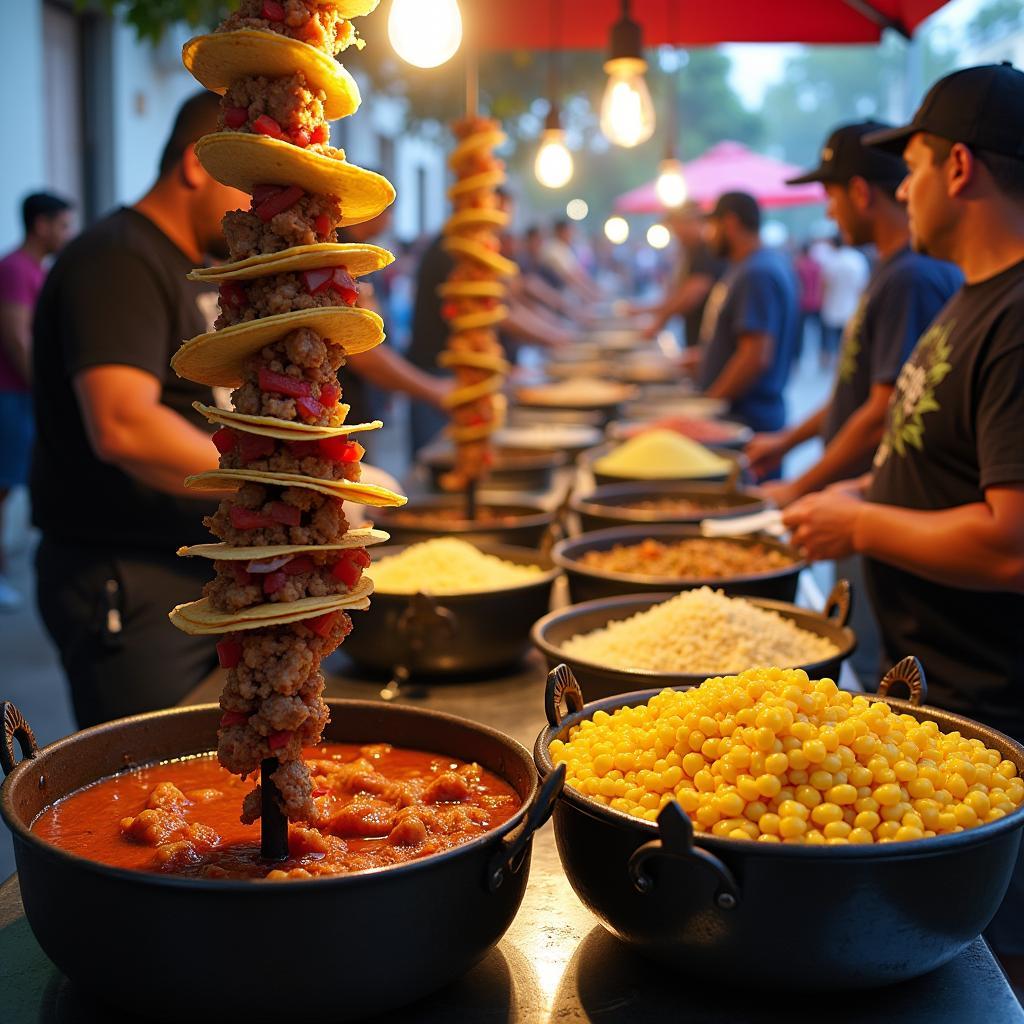 Authentic Mexican street food tacos and esquites