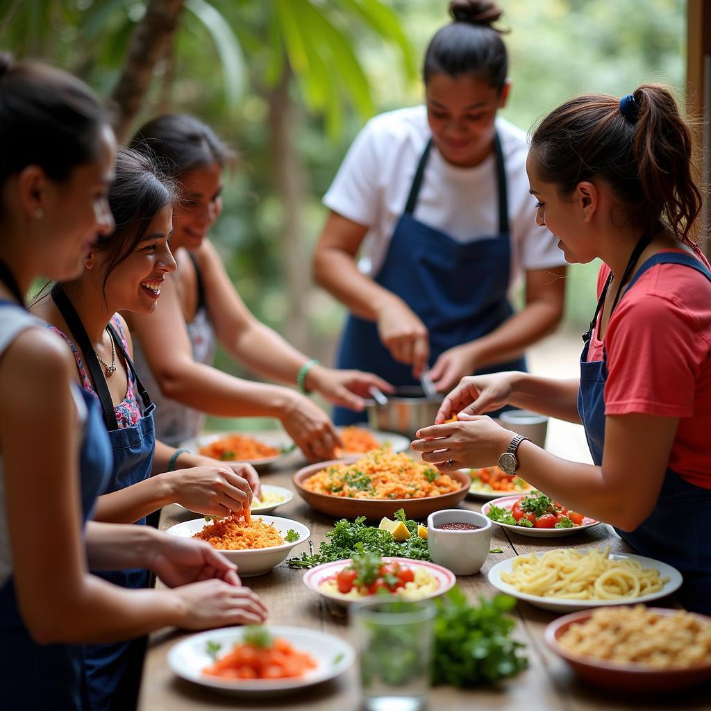 Participating in a traditional Mexican cooking class