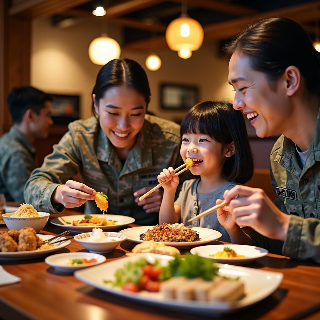 Military Family Enjoying a Traditional Japanese Meal