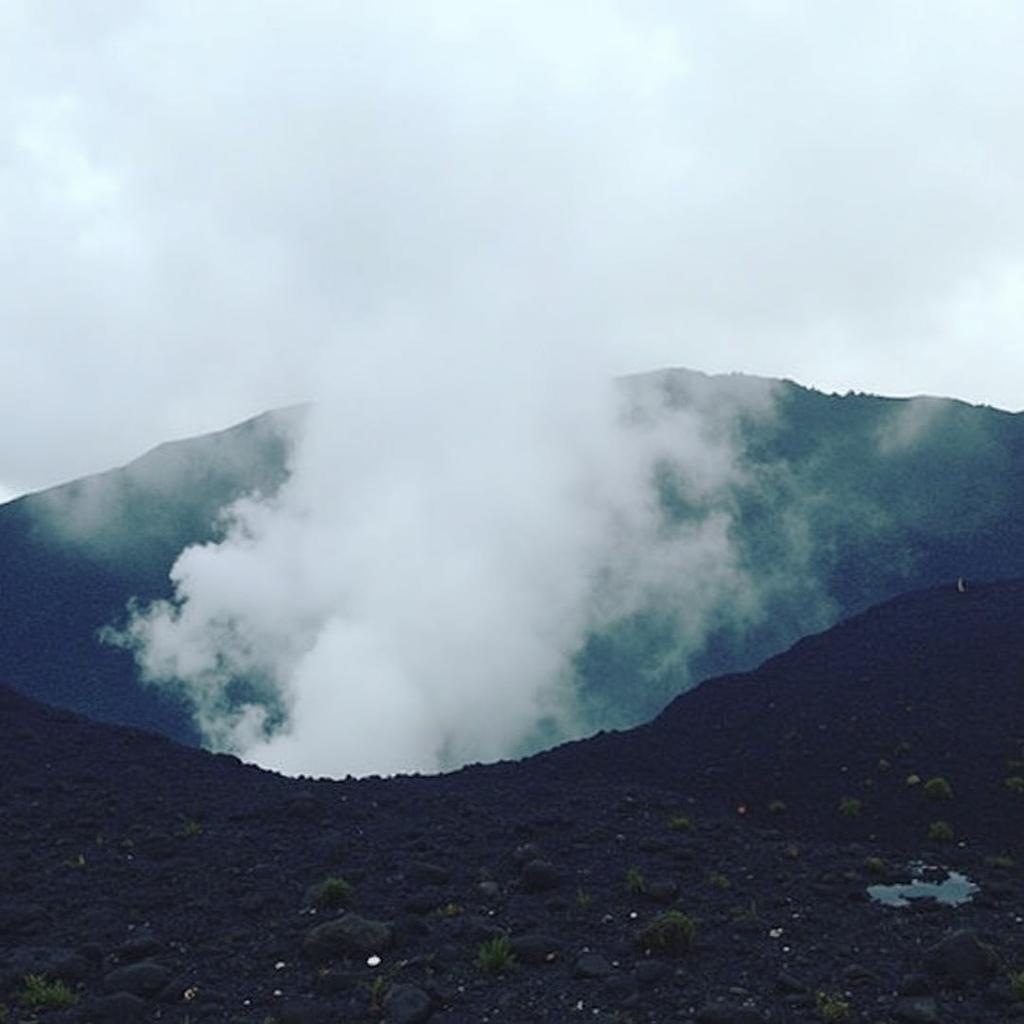 Close-up view of steam vents on Mount Batur, showcasing the volcano's geothermal activity.