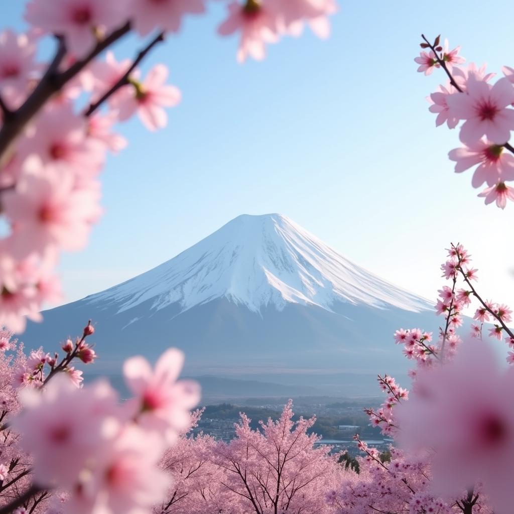 Mount Fuji with Cherry Blossoms in Japan