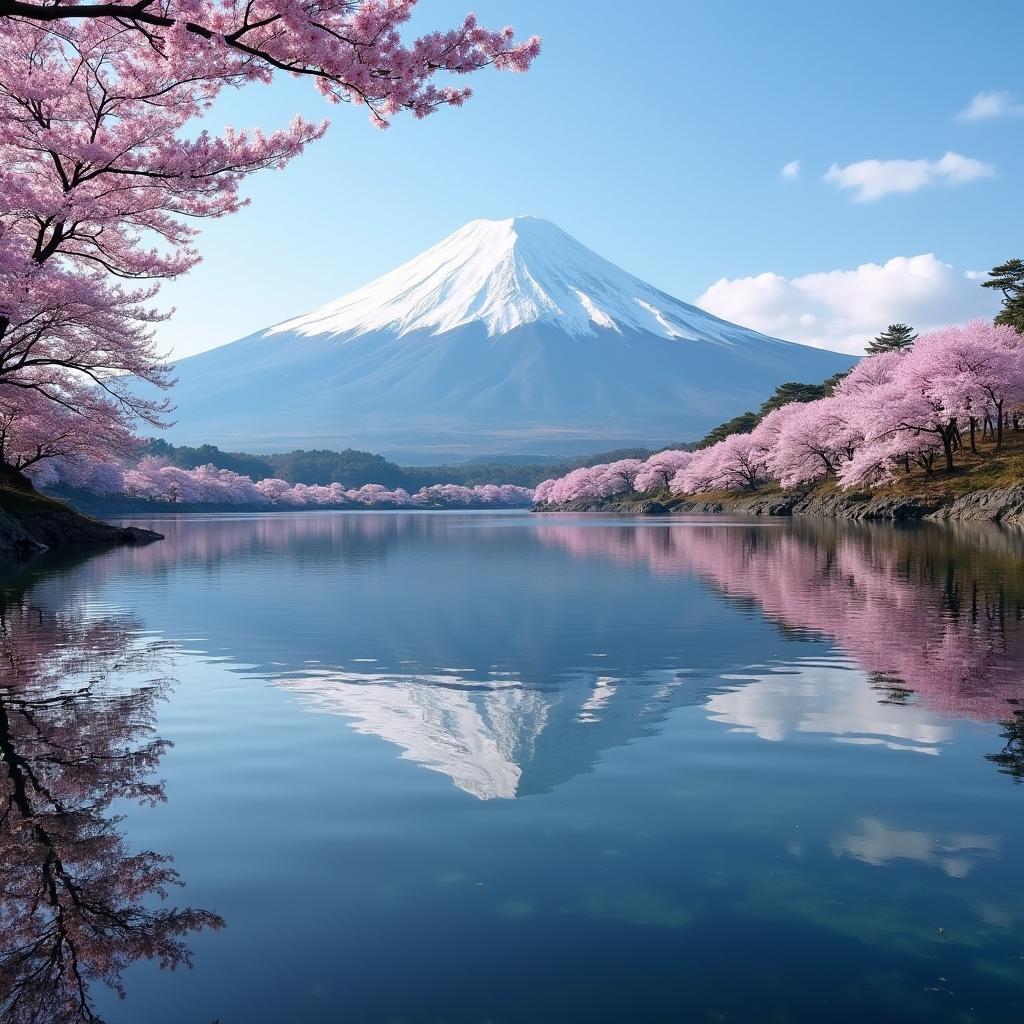 Mount Fuji Cherry Blossom Lake Reflection