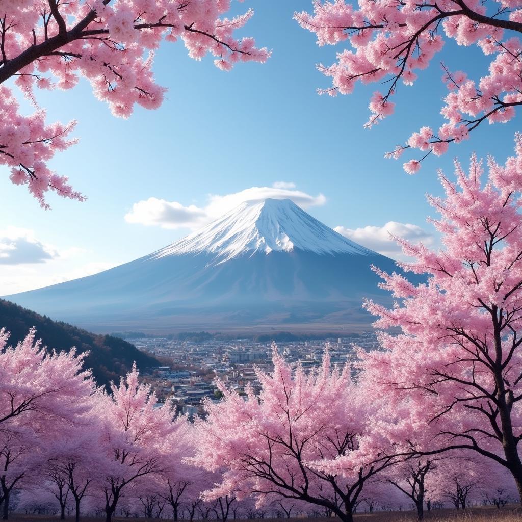 Mount Fuji with Cherry Blossoms in Spring