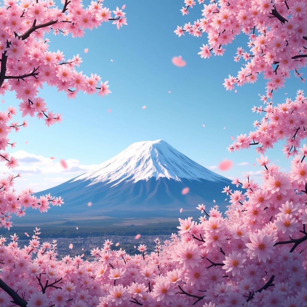 Mount Fuji in Spring with Cherry Blossoms