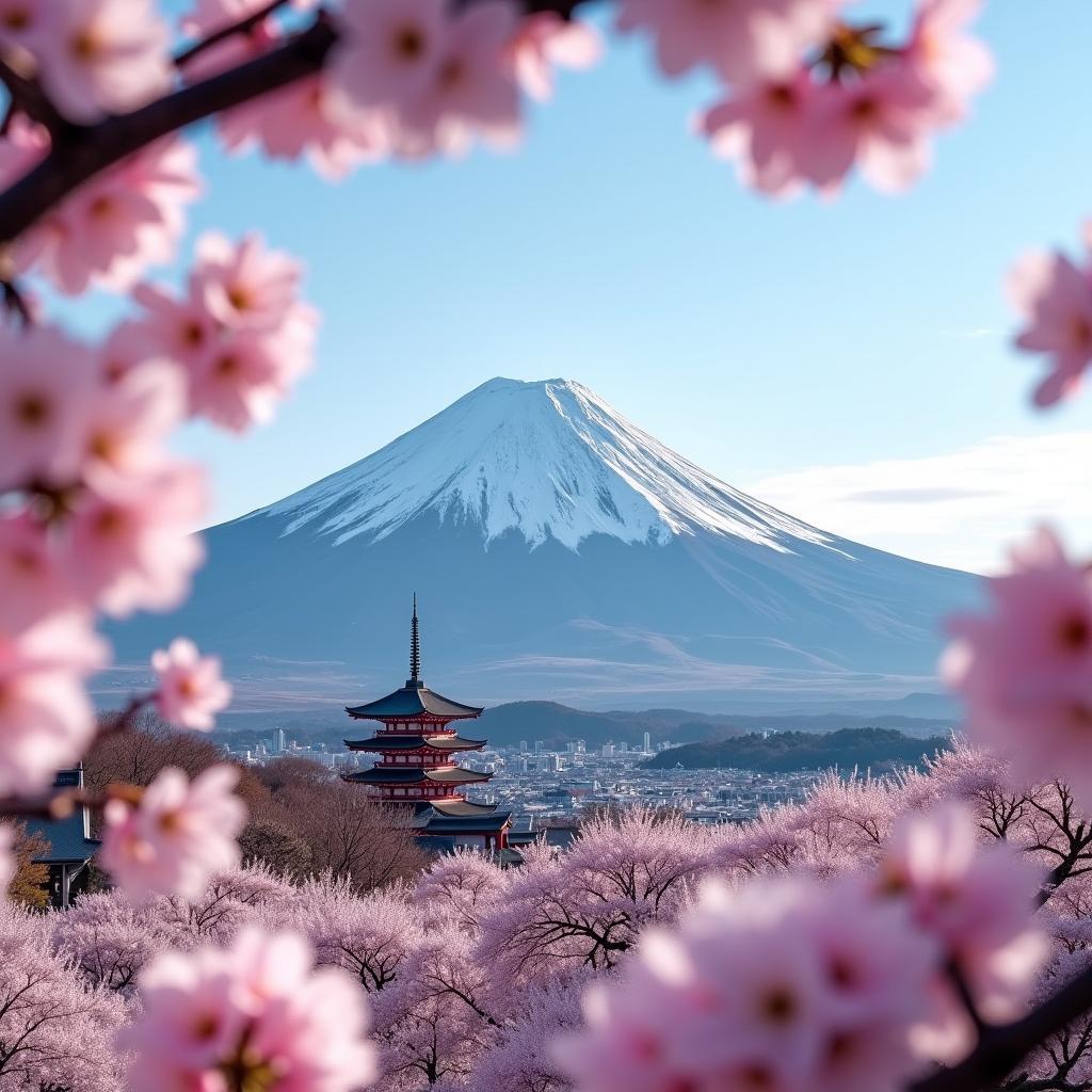 Mount Fuji with cherry blossoms