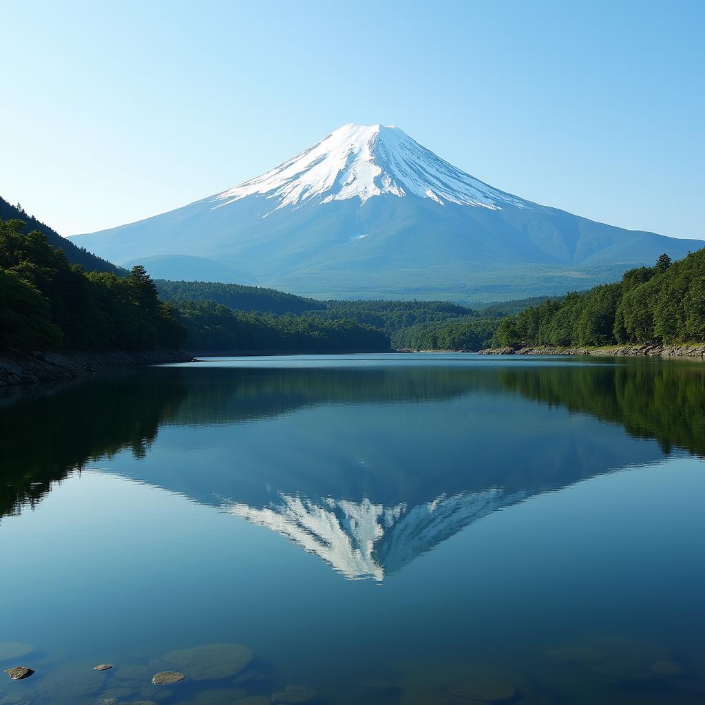 Mount Fuji reflected in a serene lake, Japan