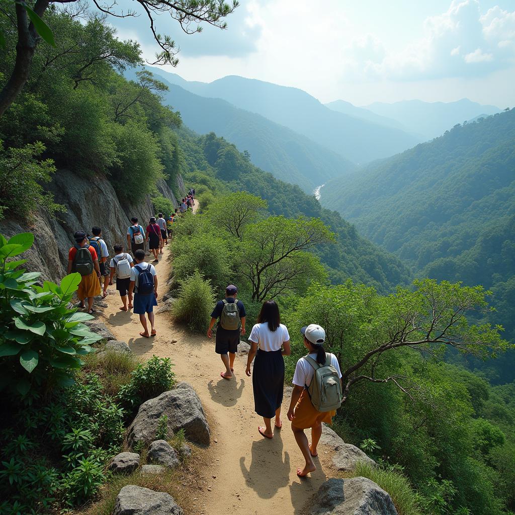 Pilgrims walking barefoot on Mount Misen