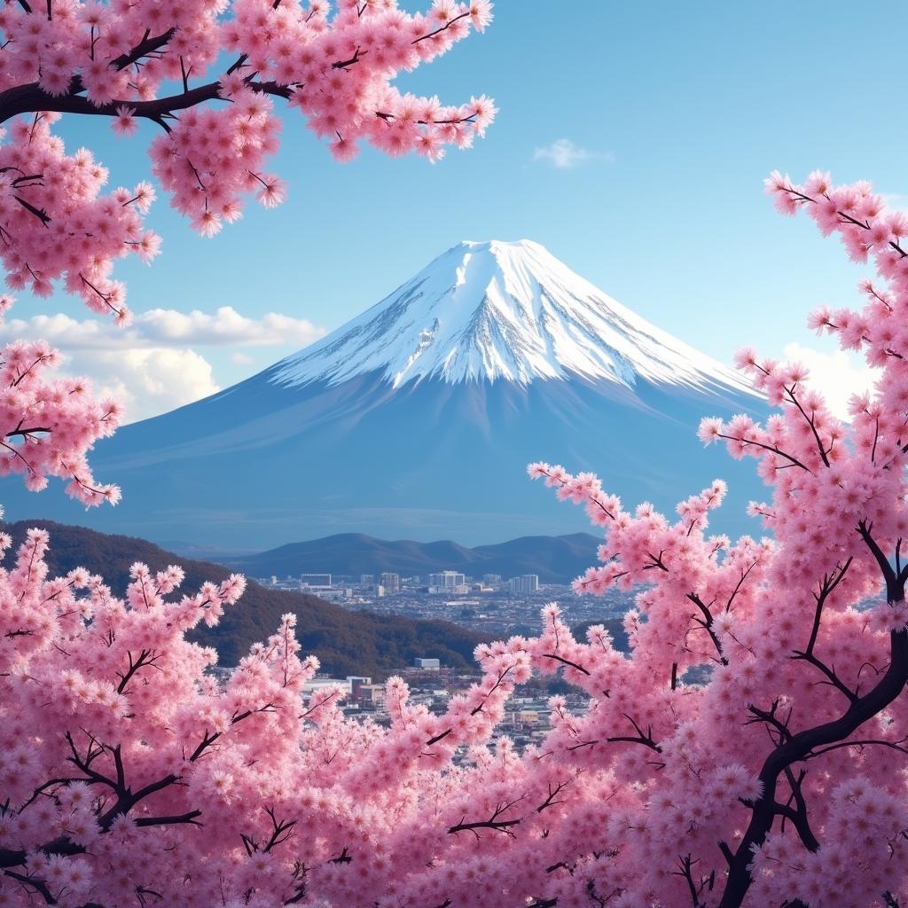 Mount Fuji with Cherry Blossoms in Japan