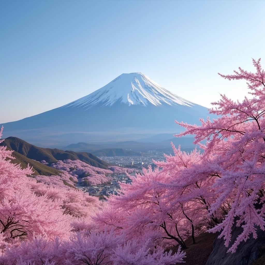 Mount Fuji During Cherry Blossom Season, a Scenic Landscape