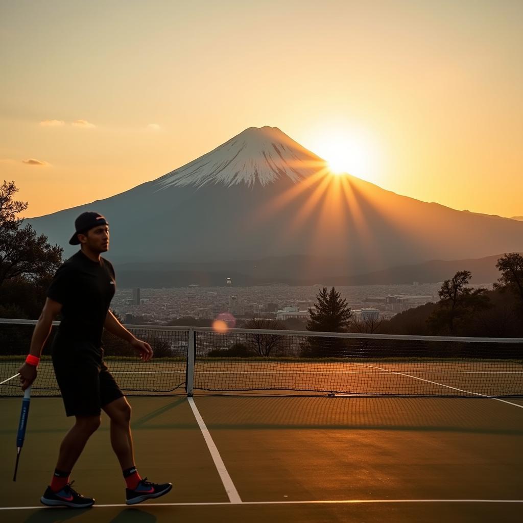 Playing Tennis near Mount Fuji with a Wilson Tour 95