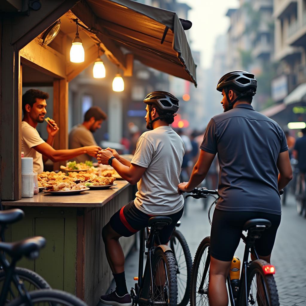 Enjoying street food during a cycle tour in Mumbai