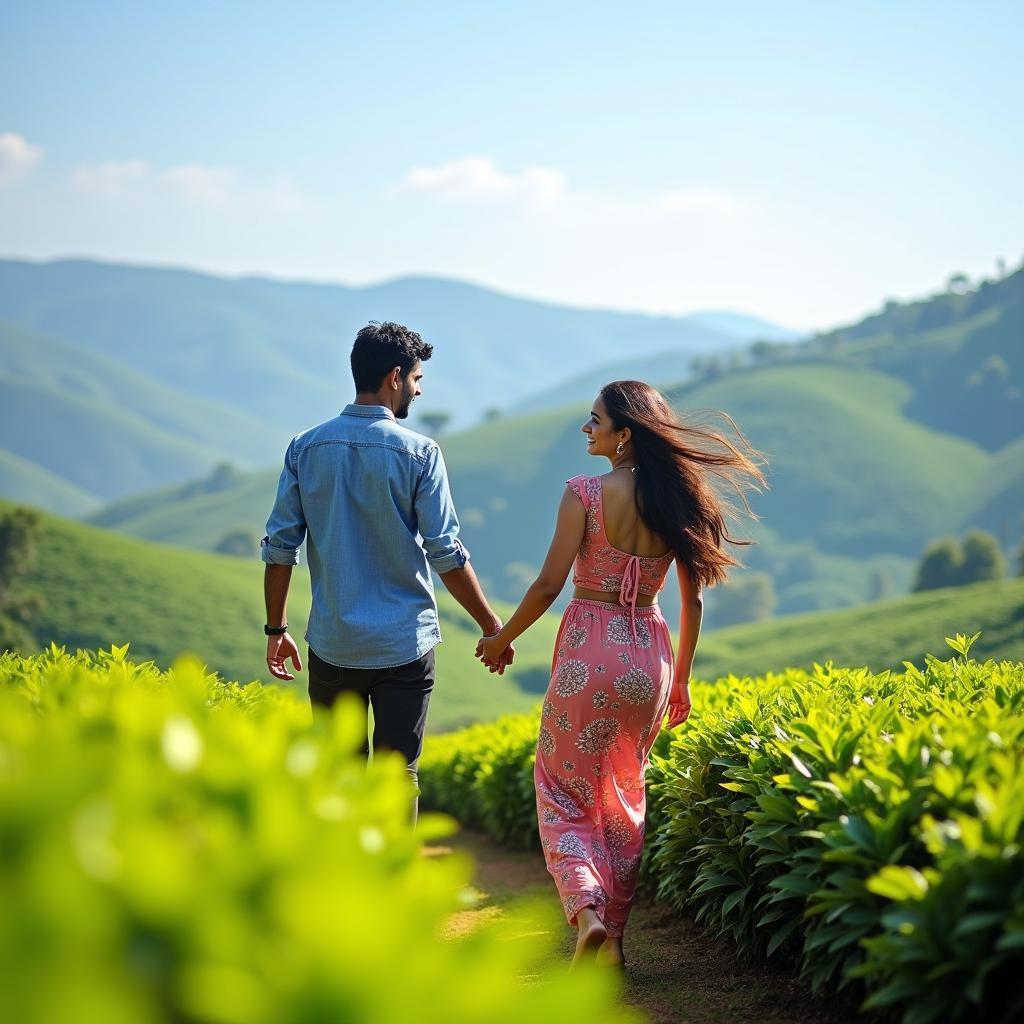 Couple enjoying the scenic beauty of Munnar tea gardens