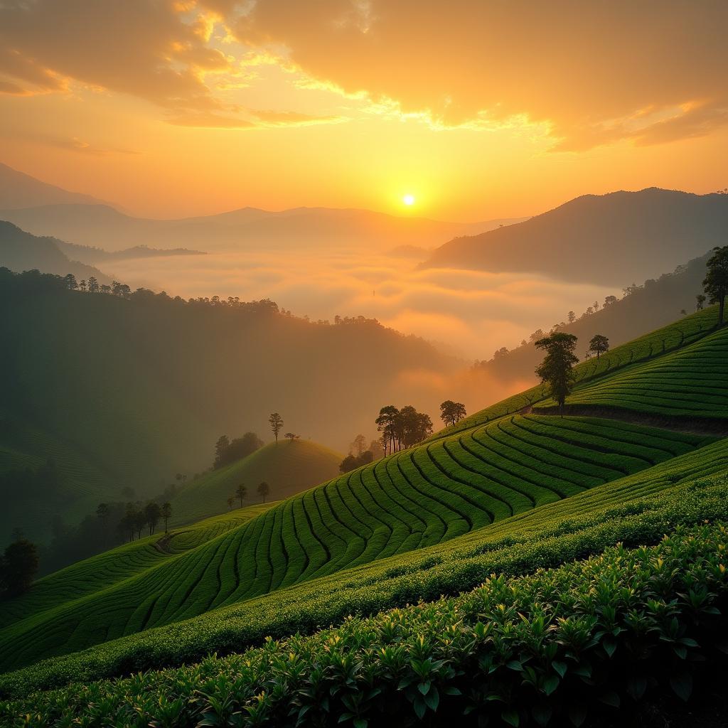 Sunrise over Munnar Tea Plantations