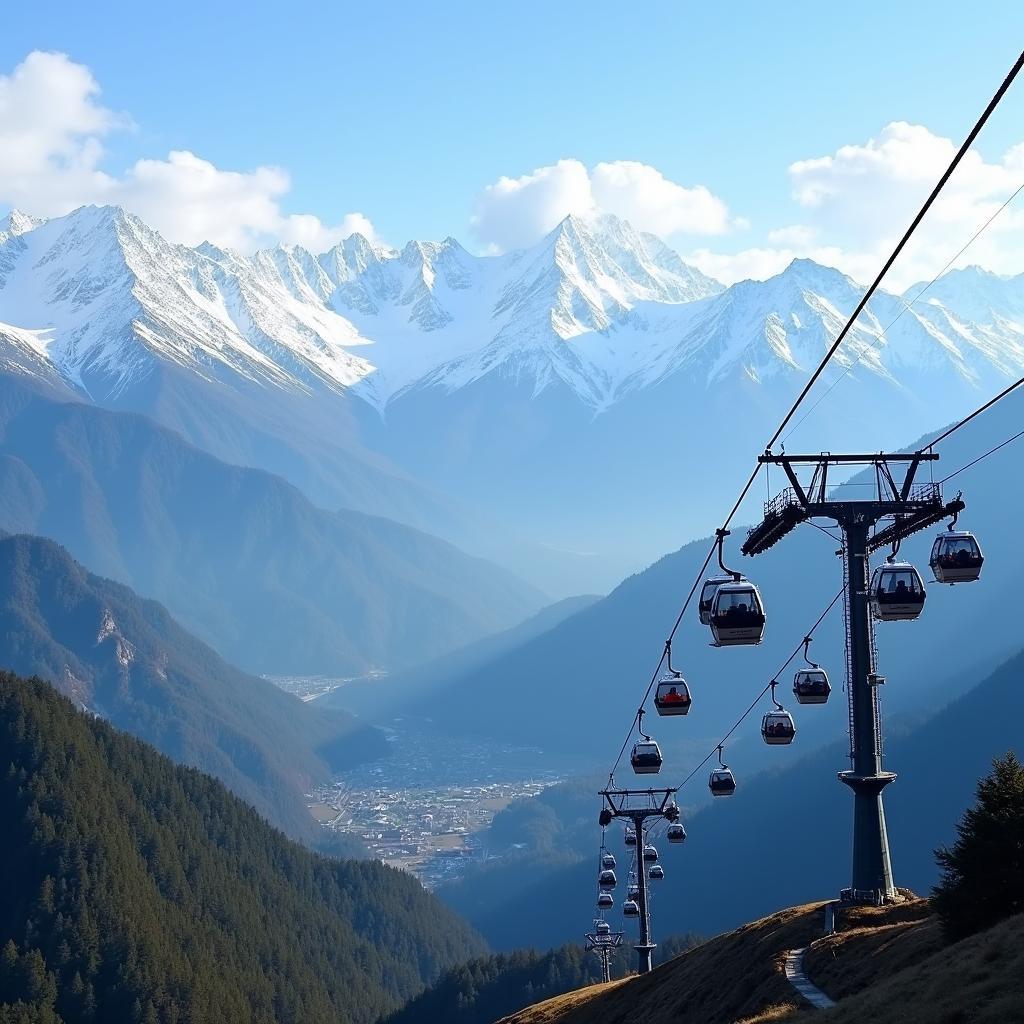 Breathtaking view of the Himalayan mountains from the Nainital ropeway cable car.