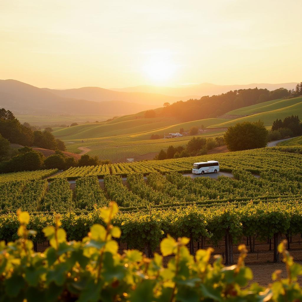 Scenic view of sun-drenched vineyards in Napa Valley during a wine tour.