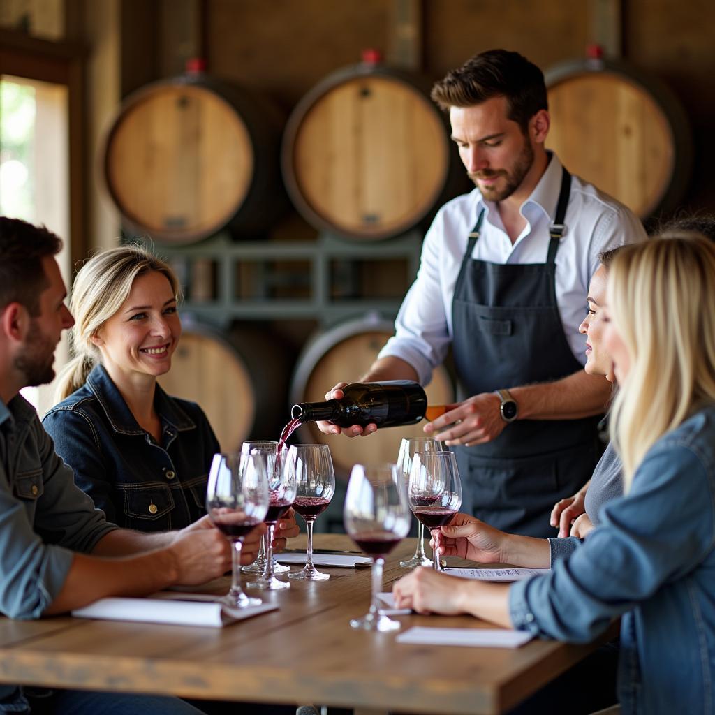 Wine tasting experience in a Napa Valley winery.