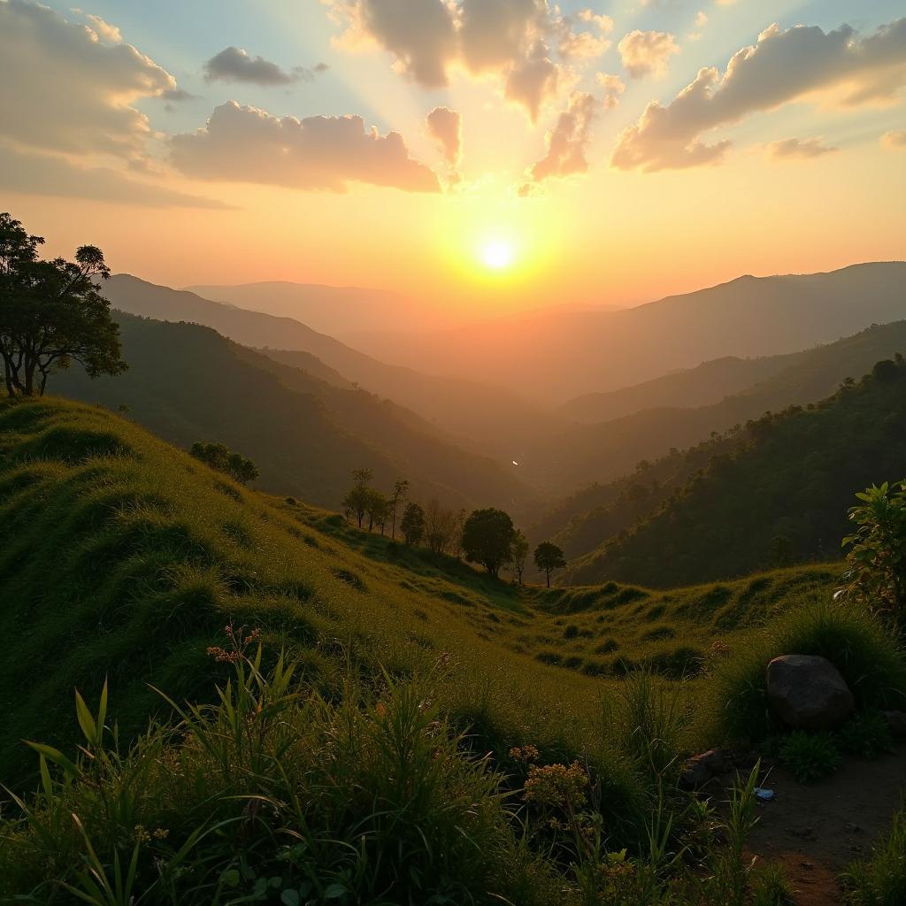 Sunrise over the rolling hills of Netarhat