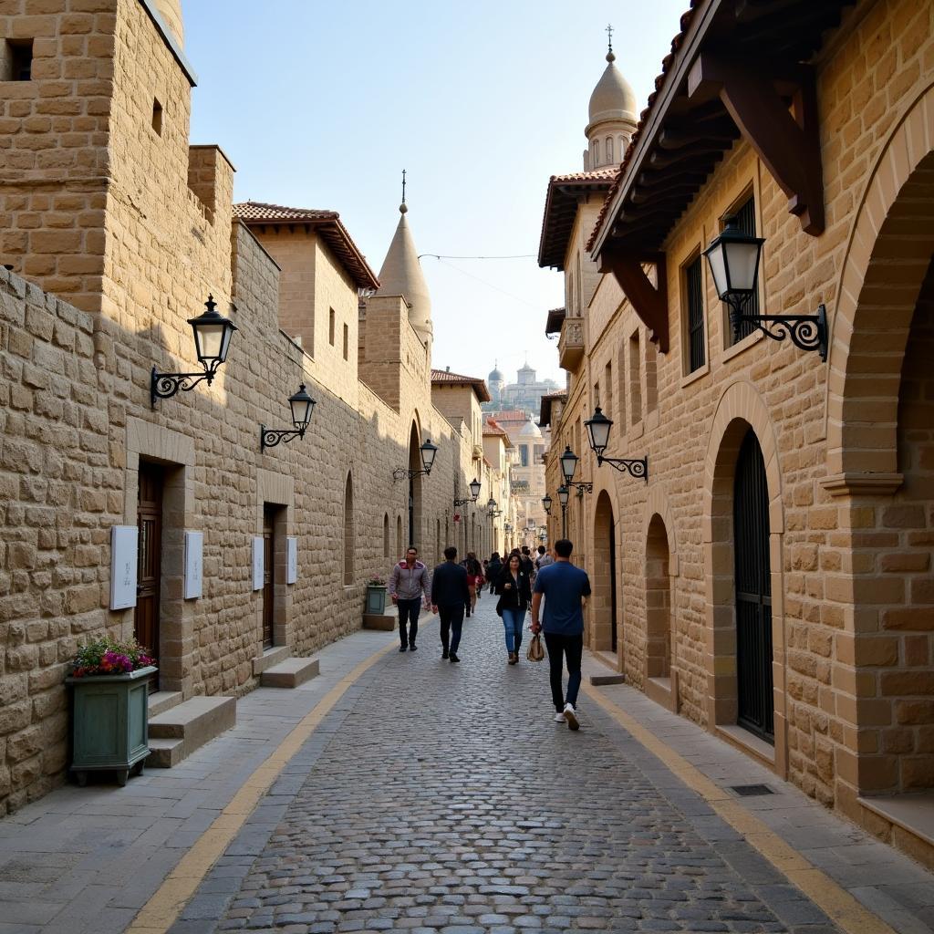 Exploring the historic Old City of Baku, a UNESCO World Heritage Site, during a tour from Dubai.