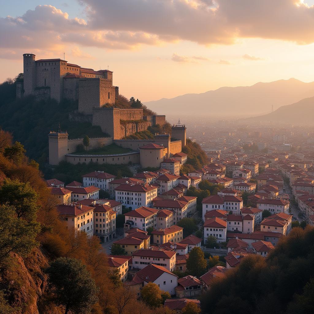 Narikala Fortress overlooking Old Tbilisi at sunset