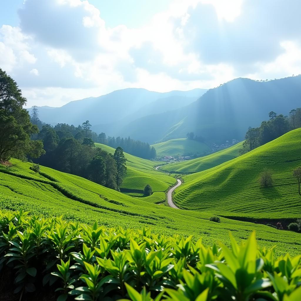 Scenic view of lush tea plantations in Ooty