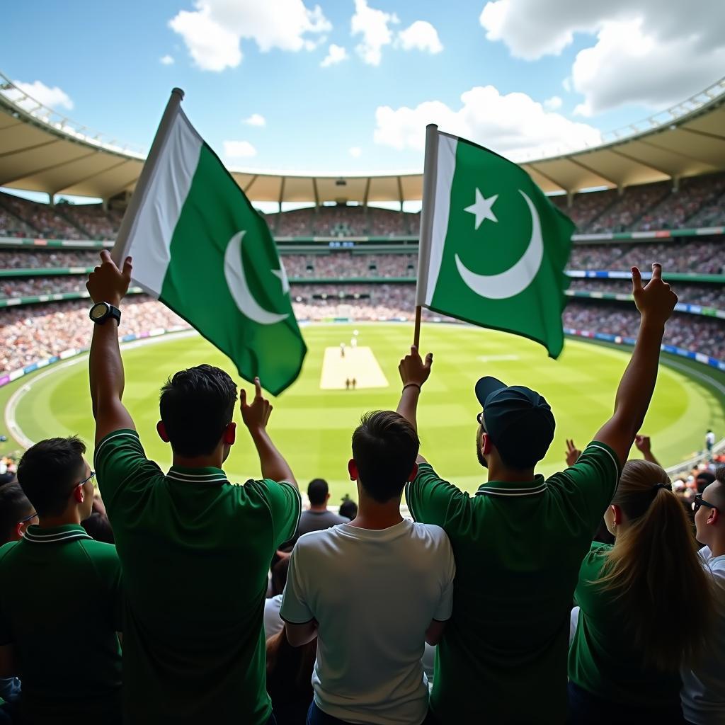 Pakistani Fans Cheering at an Australian Cricket Ground During the 2019 Tour