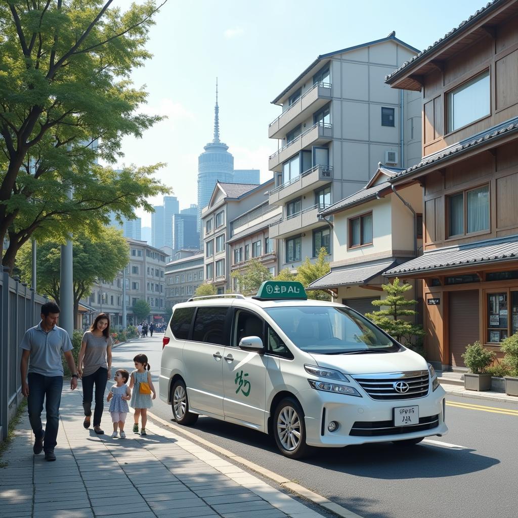 Taxi tour starting from a parking esplanade in Japan