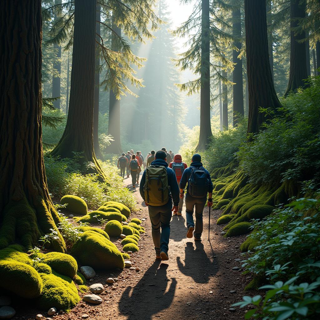 Pilgrims walking the scenic Kumano Kodo trail in Japan