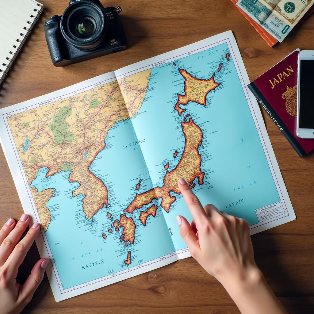 Planning a Japan Travel Itinerary Using a Map