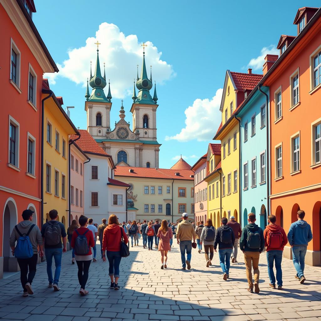 Exploring the historic streets of Warsaw on a guided tour.