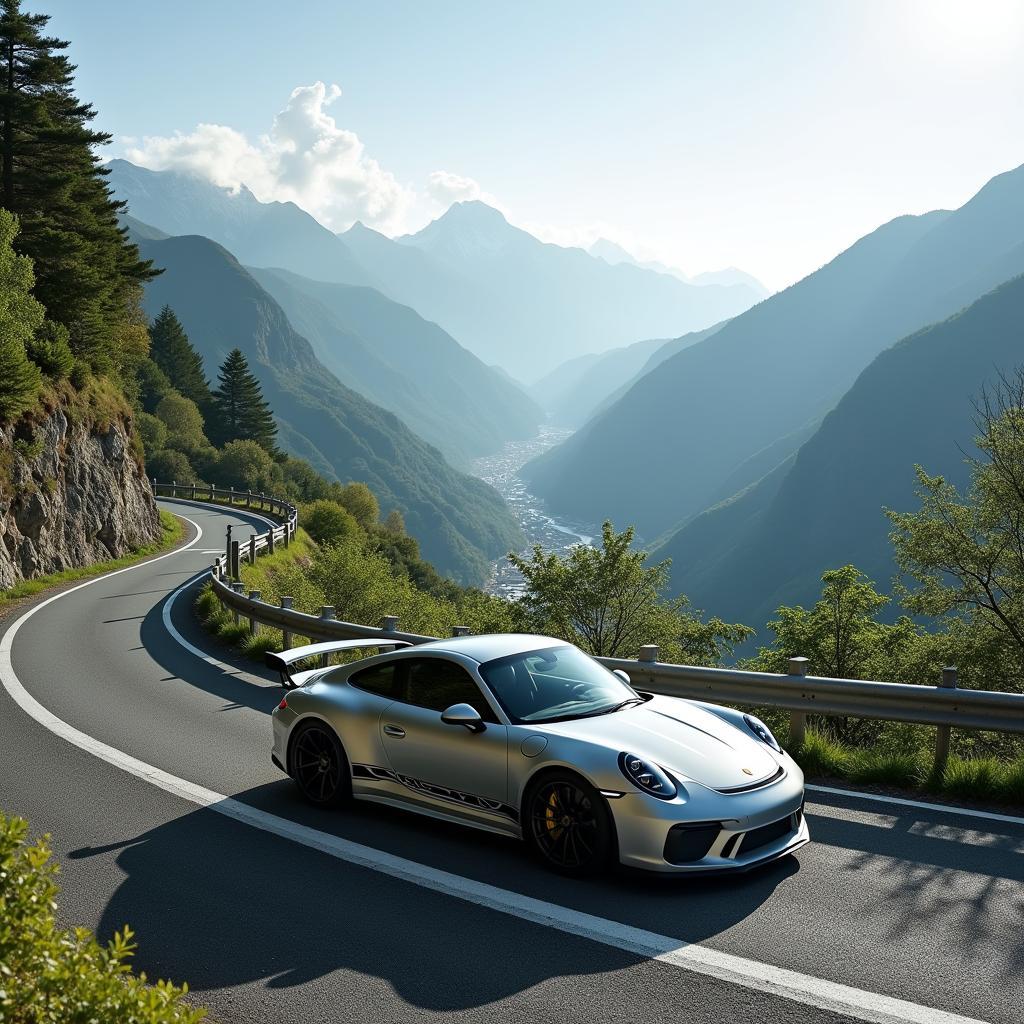 Porsche GT3 Touring driving on a scenic Japanese road