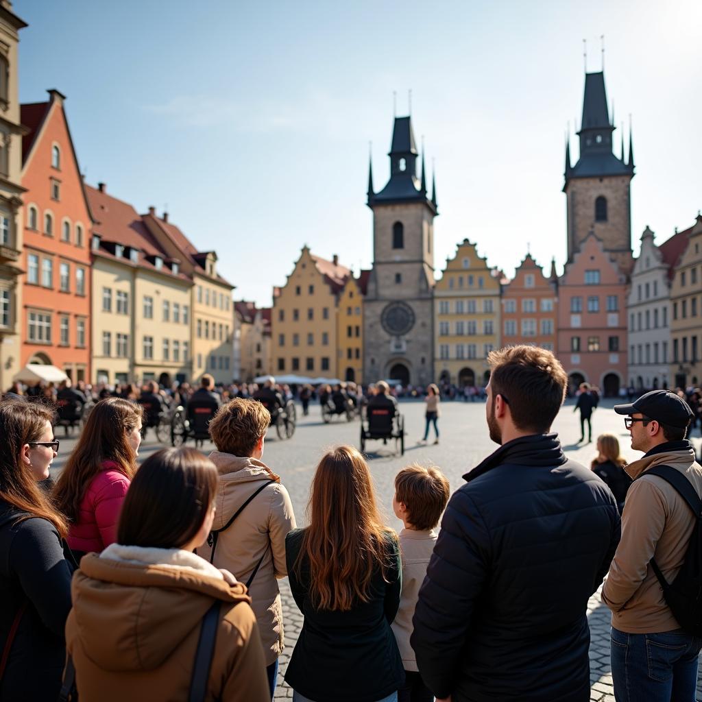 Group tour exploring Old Town Square Prague