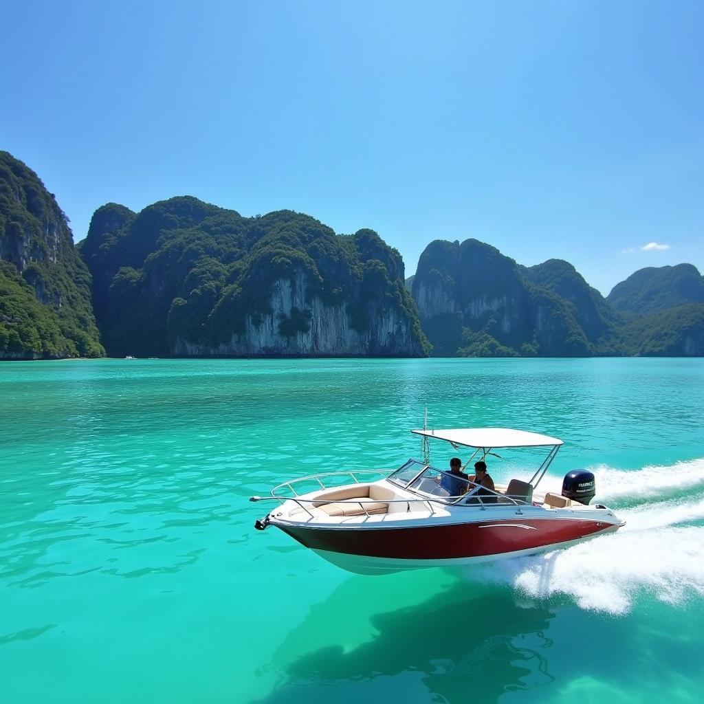 Speedboat on turquoise water in Krabi, Thailand