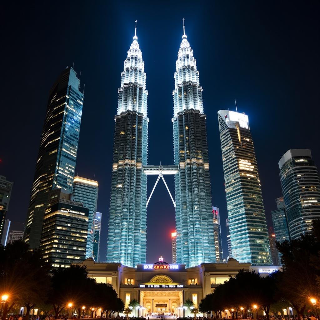 Spectacular night view of the Petronas Twin Towers during a private tour of Kuala Lumpur.