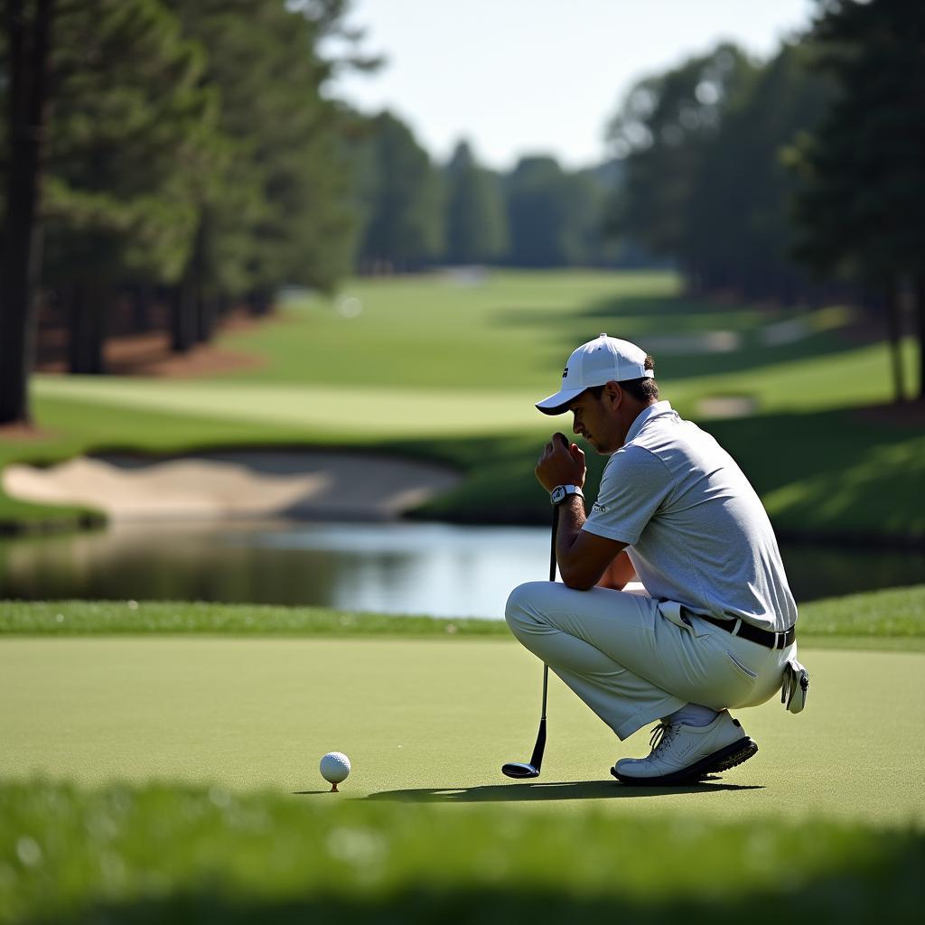 Professional Golf Player Assessing a Difficult Shot