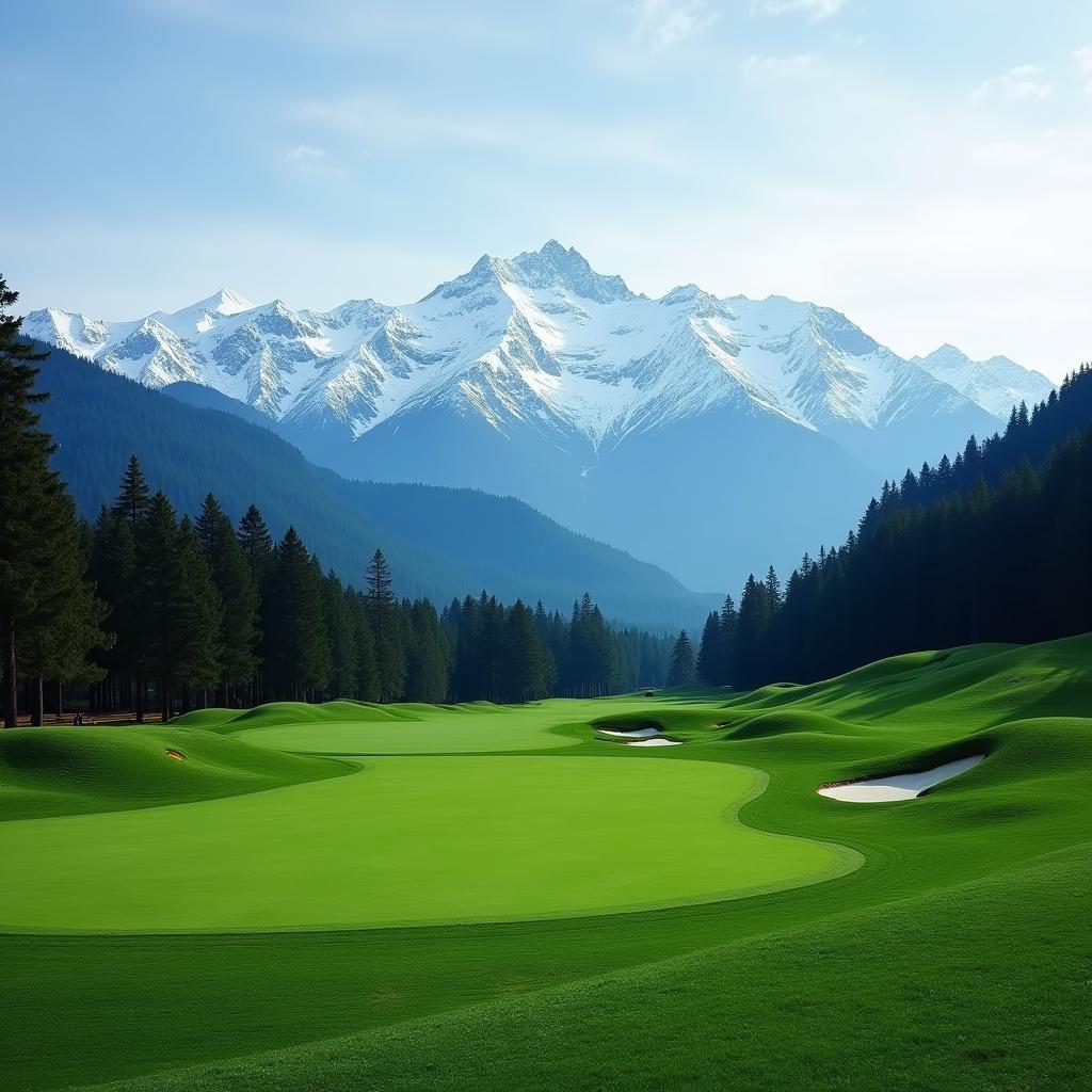 Panoramic view of the golf course in Ranikhet with the Himalayas in the background