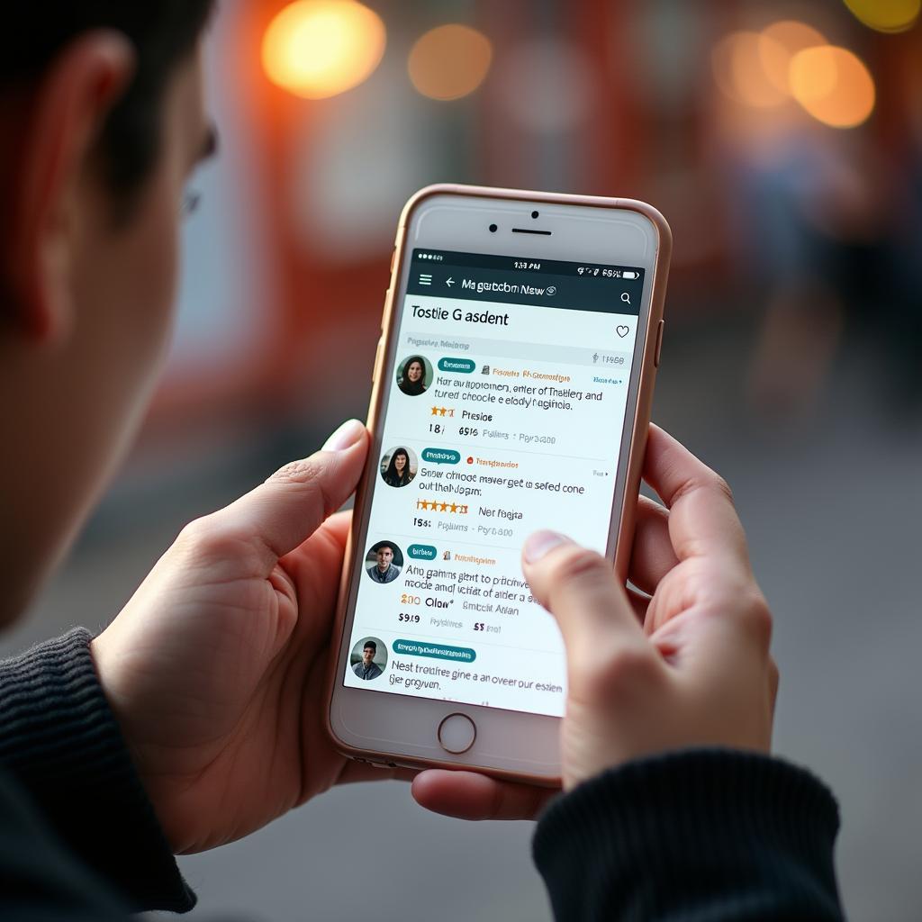 Tourist reading Japan tour guide reviews on a smartphone while planning a trip