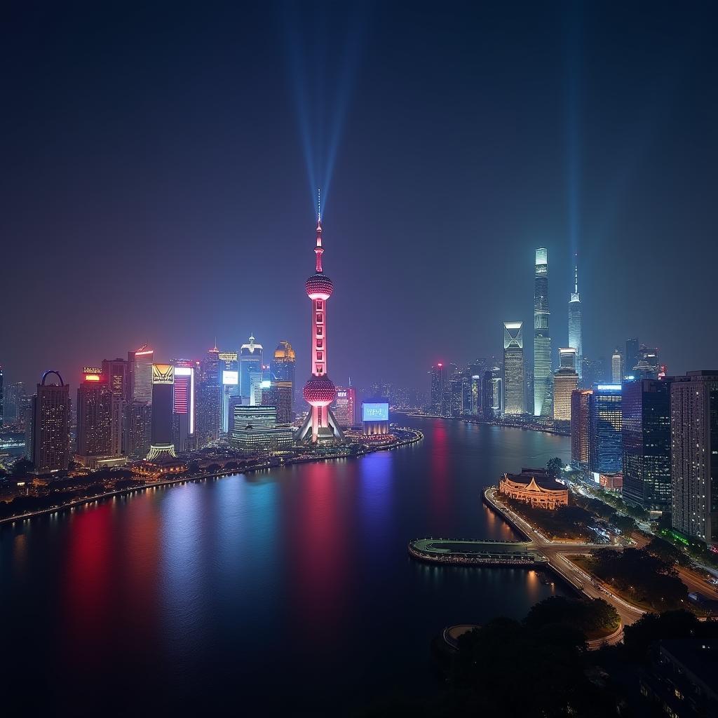 Shanghai Skyline from the Bund at Night