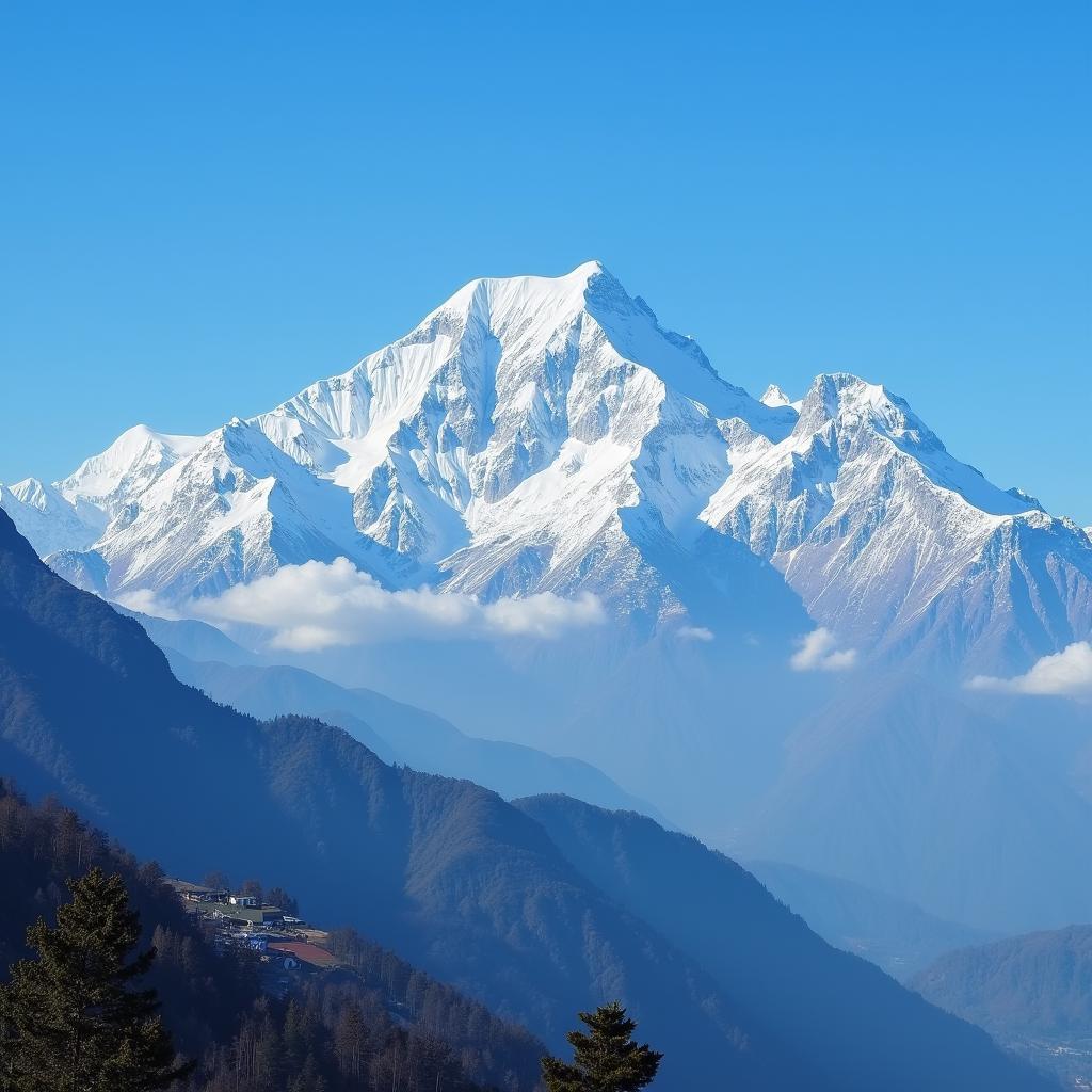 A breathtaking panoramic view of Kanchenjunga, the third highest mountain in the world, dominates the Sikkim landscape.