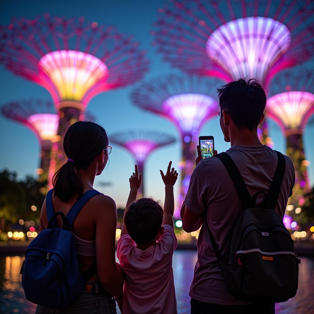 Family enjoying the Supertree Grove at Gardens by the Bay